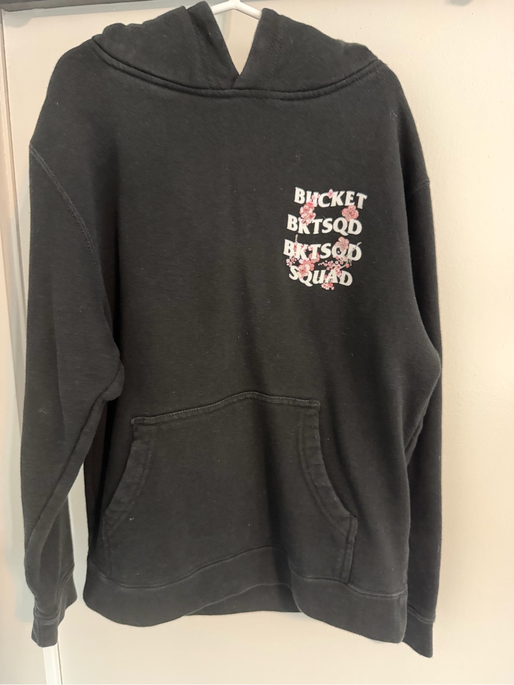 Bucketsquad Black Graphic Hoodie with Floral Text